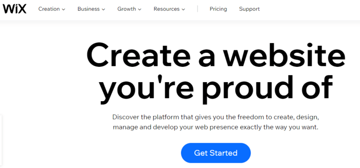 Wix homepage saying you can be proud of using this best website builder for SEO