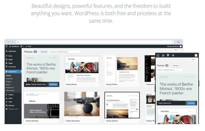 WordPress homepage, a best website builder for SEO