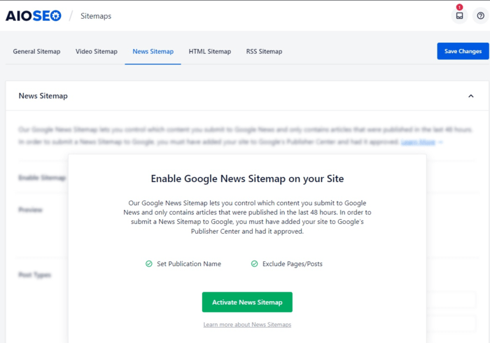 You can easily create a Google News sitemap using AIOSEO.