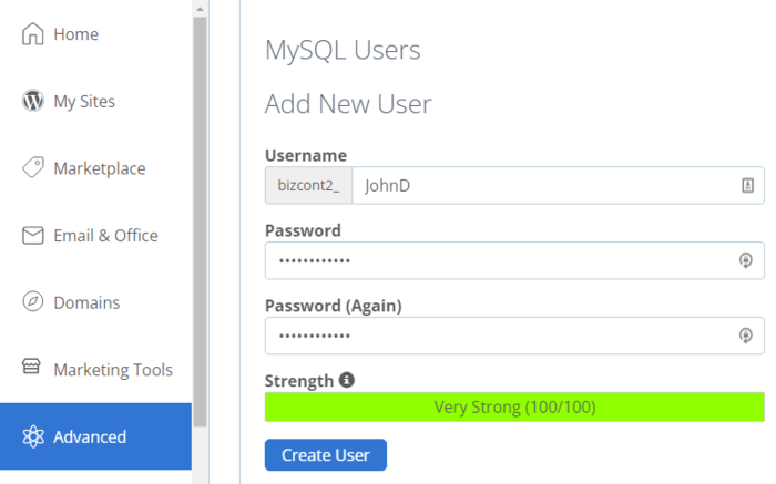 Create a new user for the new database.