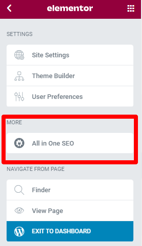 You can find AIOSEO in the settings section of the Elementor page builder.
