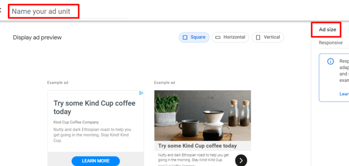 After clicking on your ad type, you’ll be asked to name your ad unit.