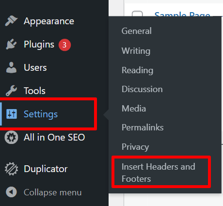 You'll find Insert Header and Footers under the settings section of your WordPress dashboard. 