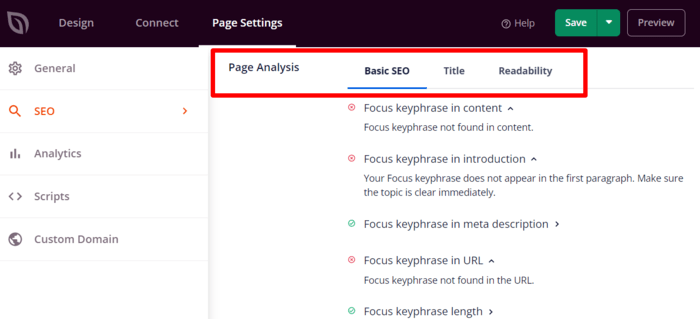 The Page Analysis section gives you all SEO information from AIOSEO.