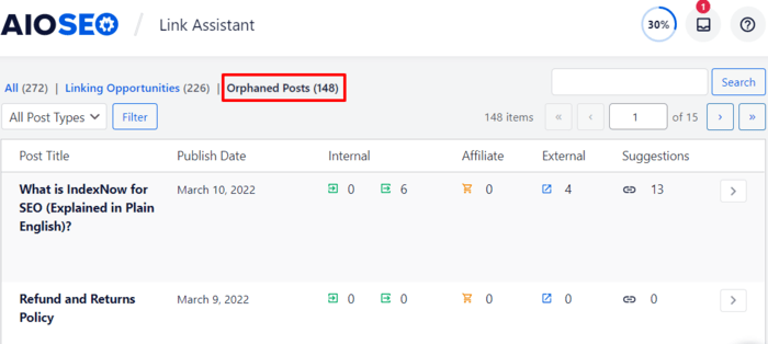 Link Assistant enables you to easily find orphan posts (posts with no internal links) on your site