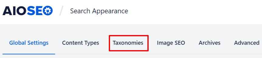 To get started with the strip category base feature, head over to the taxonomies section under the search appearance menu.