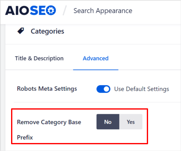 Переключите кнопку на Да, чтобы удалить базовый префикс категории из вашего URL.
