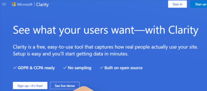 Clarity is a free user behavior analytics tool from Microsoft.