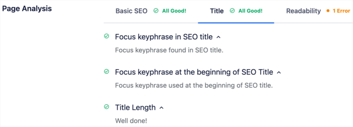 The Title analysis in AIOSEO helps you craft titles that rank well in search and attract clicks from users.