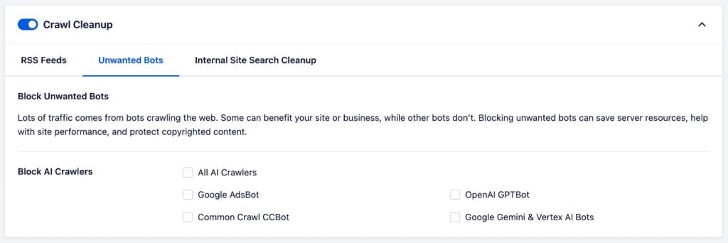 Unwanted Bots setting in AIOSEO Unwanted Bots setting in AIOSEO