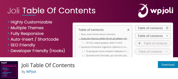 Joli Table of Contents is an excellent option for those looking for a high-performing table of contents plugin