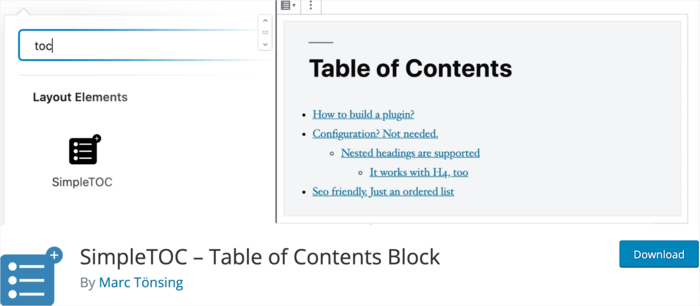 SimpleTOC is another easy-to-use table of contents plugin in the WordPress repository