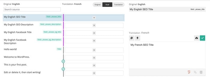 Toggling WPML's editor off allows you to translate your text manually.