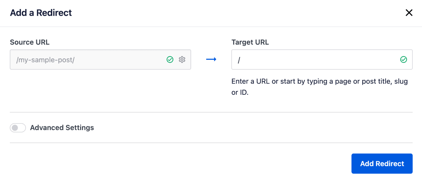Add a Redirect popup in All in One SEO