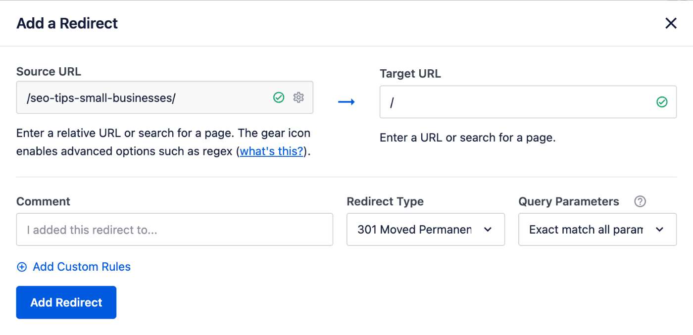Pop-up Adicionar um Redirecionamento na tela Editar Post