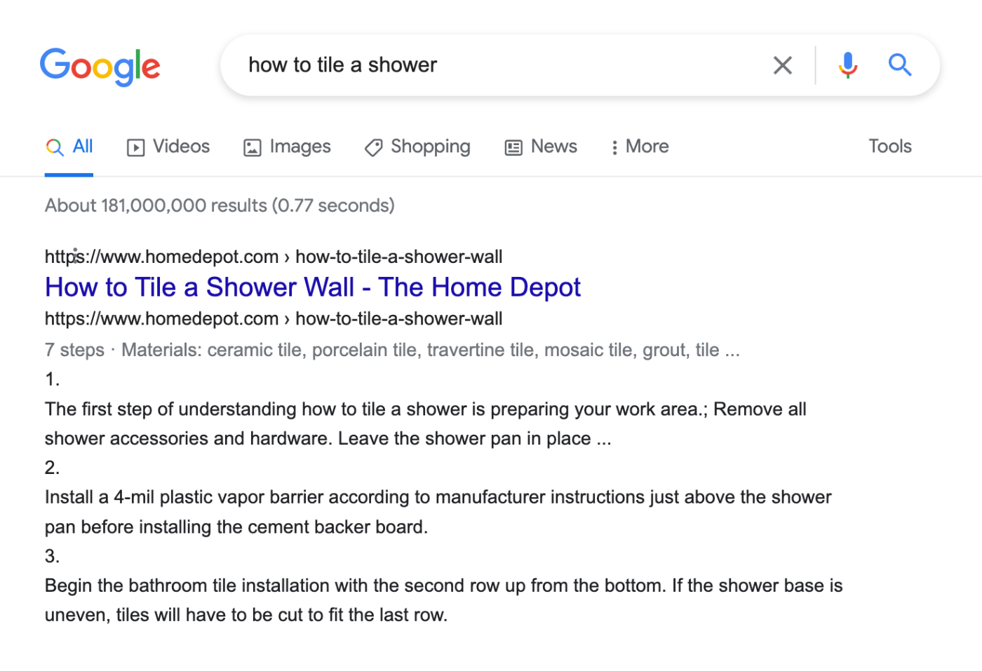 Example of a How-To snippet on Google