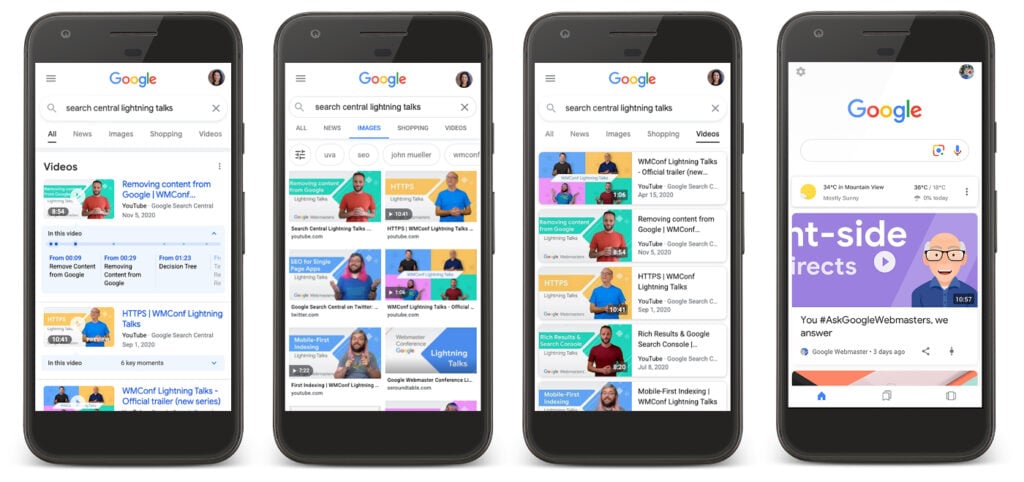 Video snippets in Google search results.