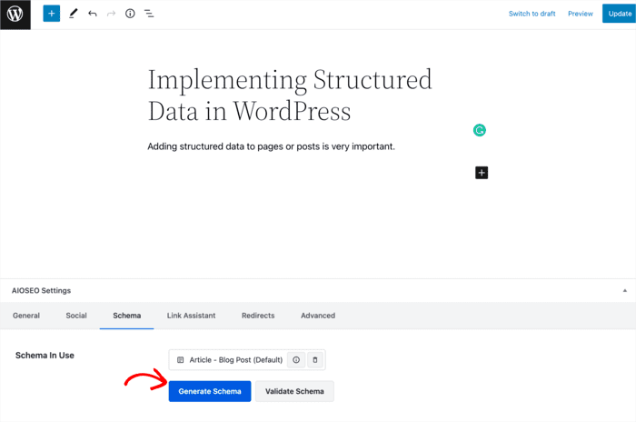 Click on the Generate Schema button to select and optimize your schema type. 