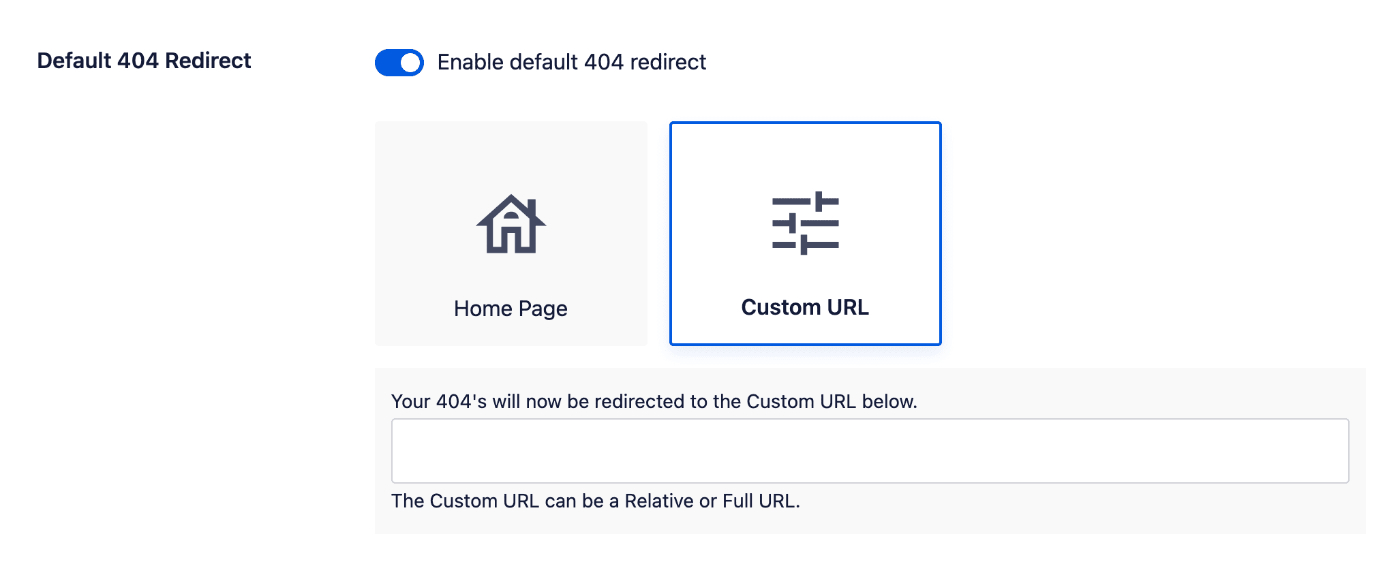 Redirect 404s to a custom URL setting