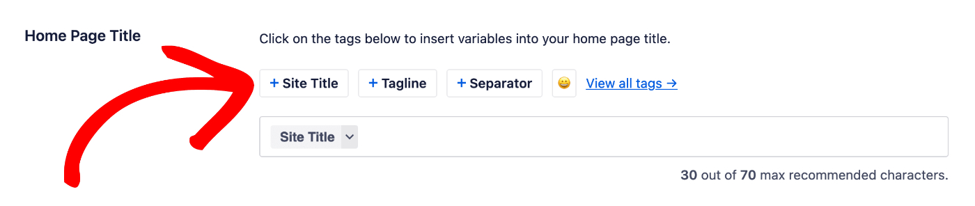Adding a smart tag to the Home Page Title field