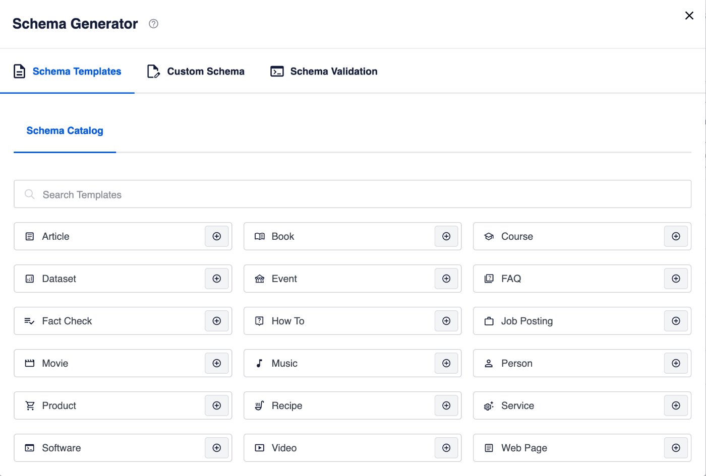 Schema Generator window in AIOSEO Settings