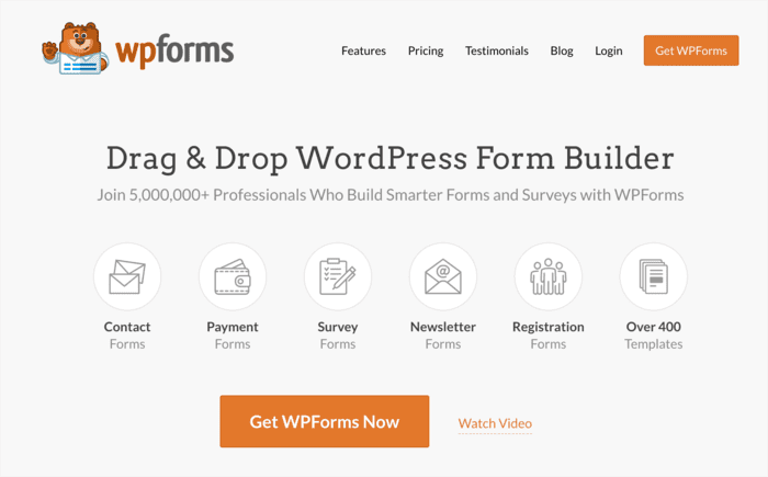 WP Forms is a powerful form builder that also helps add reviews to your site.