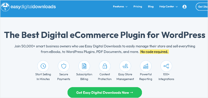 Easy Digital Downloads home page.
