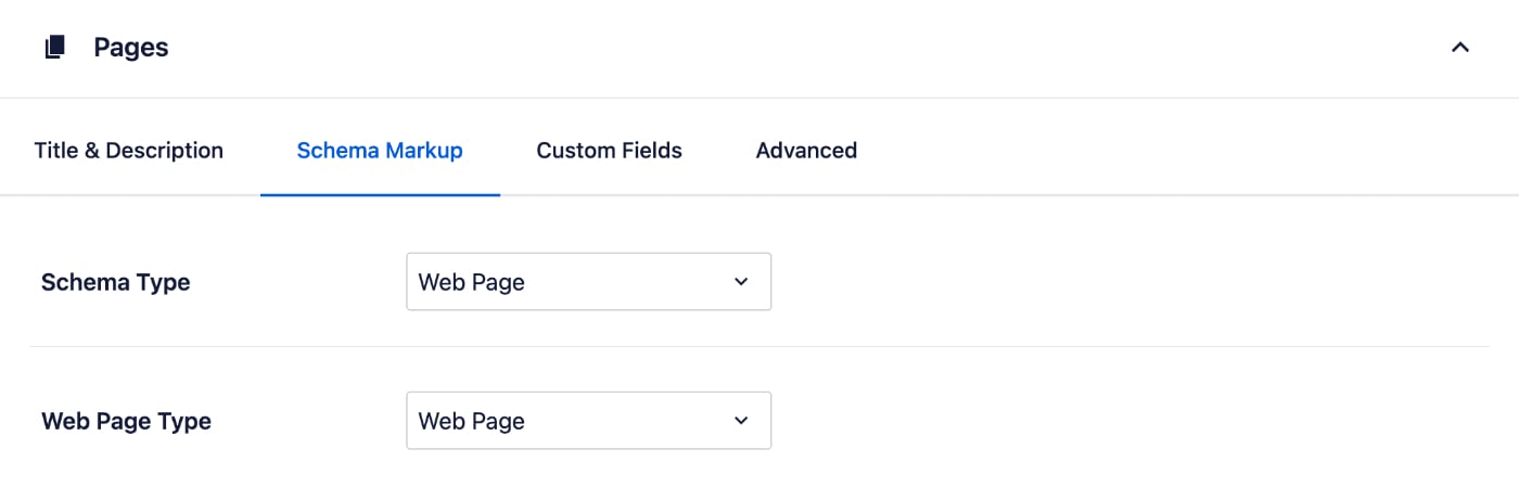 Schema Markup tab under Content Types