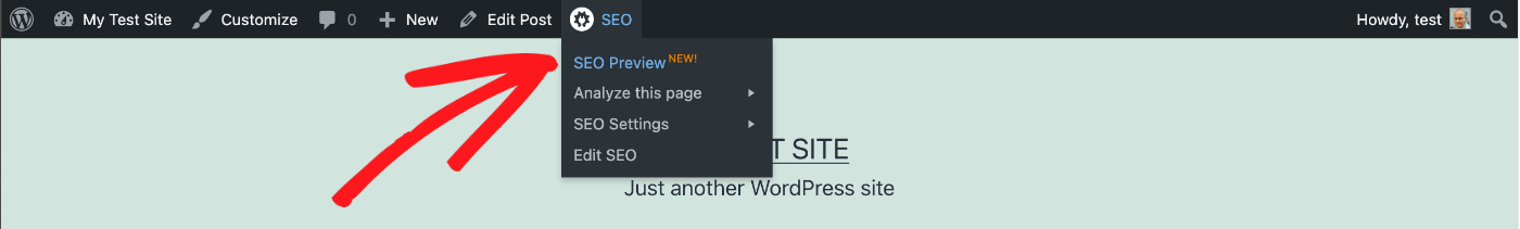 SEO Preview in the SEO menu on the WordPress Admin Bar