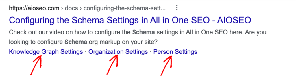 table of contents links in serp