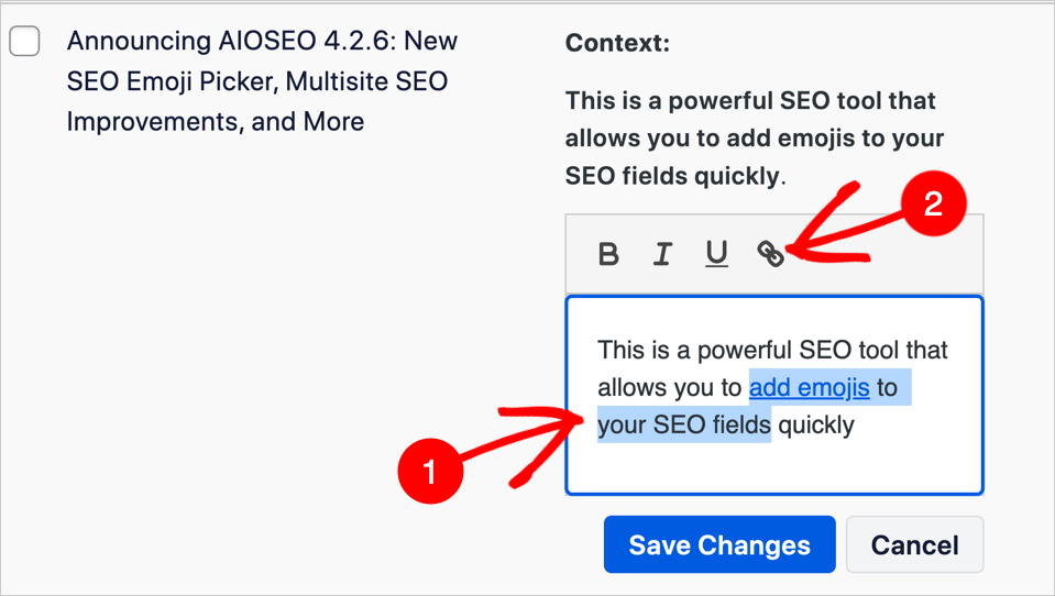 aioseo link assistant change anchor text