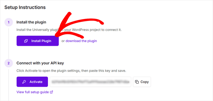 Install plugin and connect Universally to your WordPress site