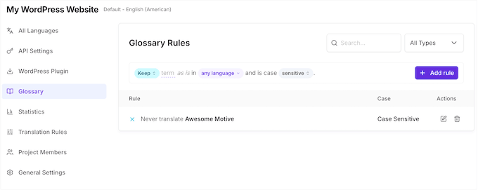 Universally translation glossary