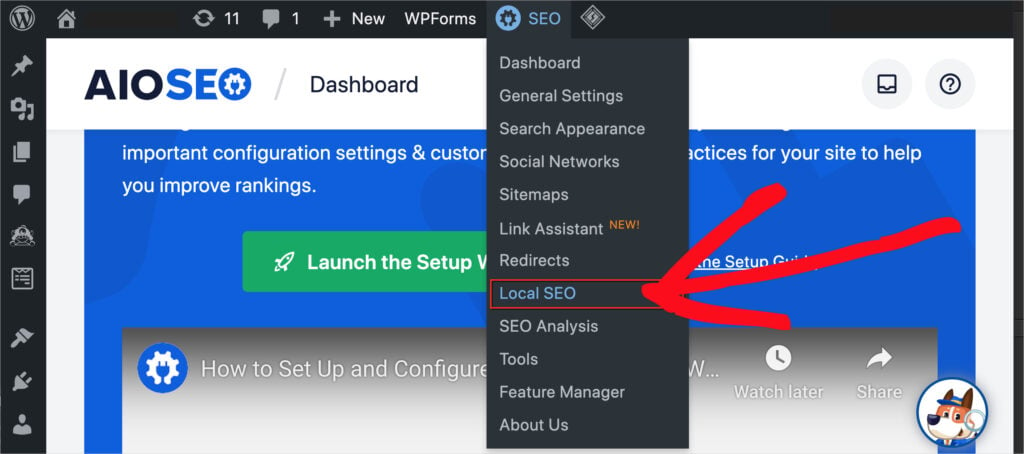 aioseo local seo menu