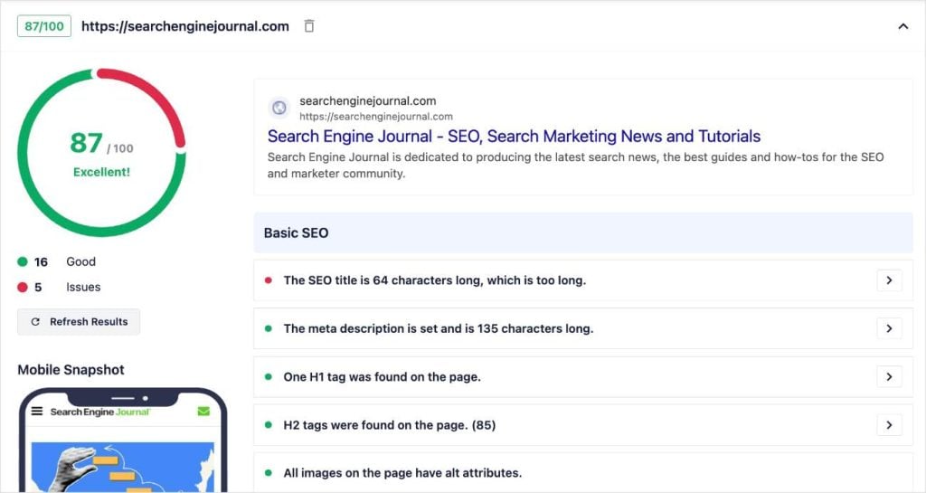Competitor Analysis Example Competitor analysis of searchenginejournal.com.