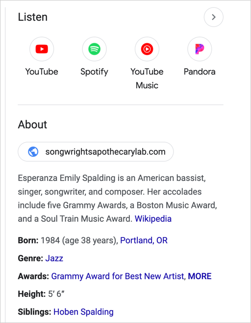 google knowledge graph example