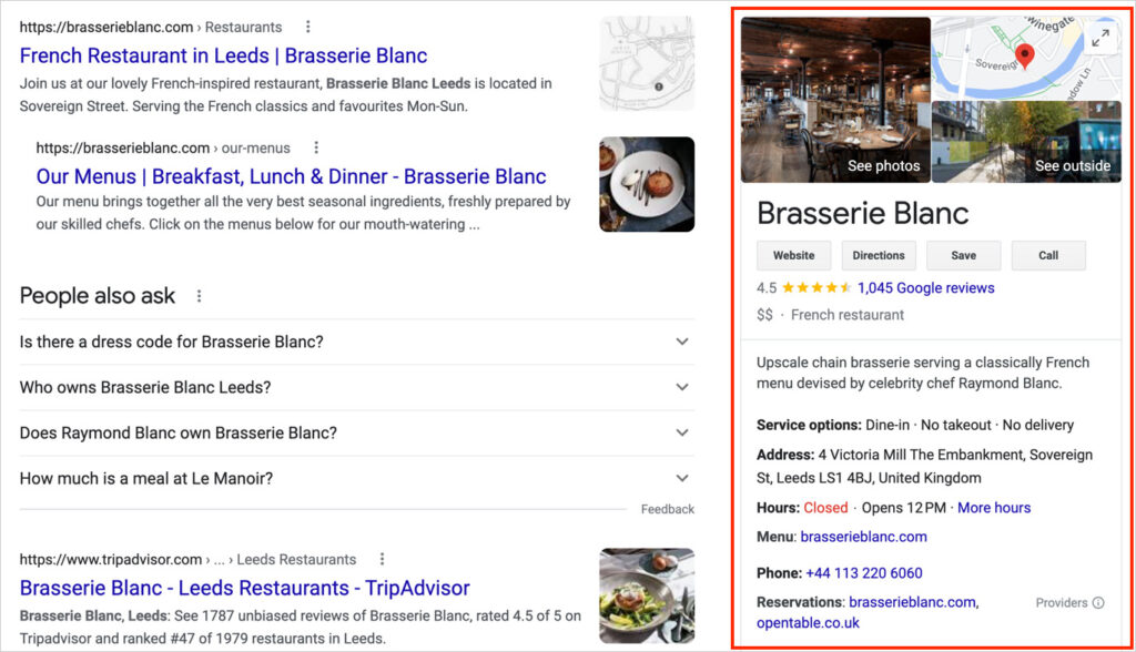 google business profile brasserie blanc