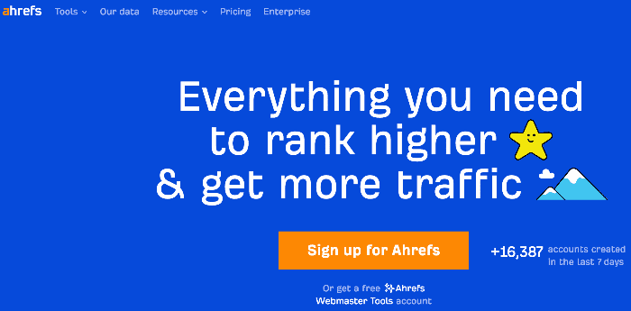 Ahrefs home page.