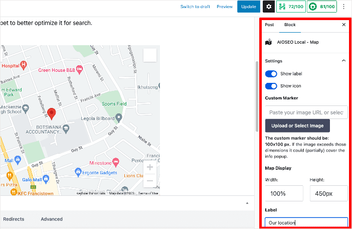You can edit your map settings in the right sidebar of your page.