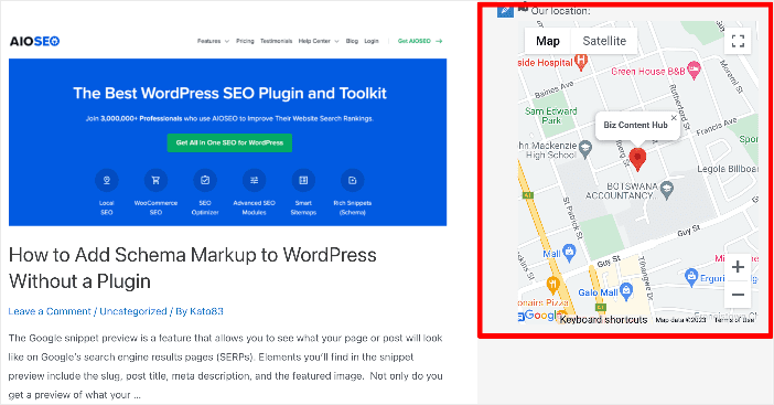 Your Google Maps location will be embedded in your selected widget area when you publish your post.