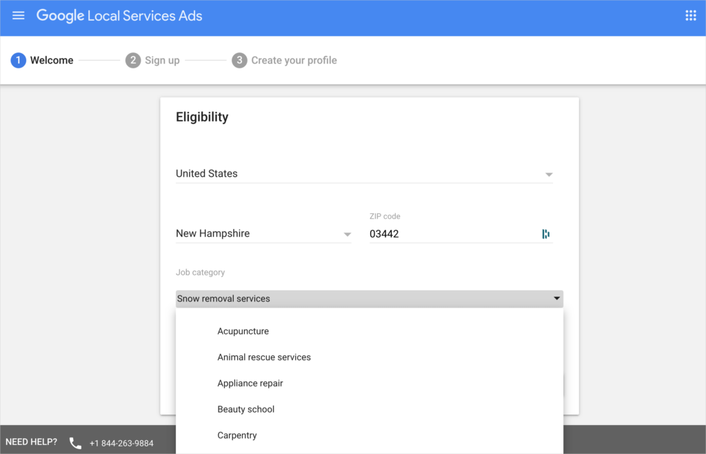 local services ads eligibility list