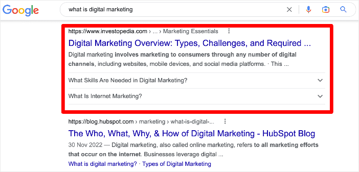 Example of FAQ rich snippet on Google