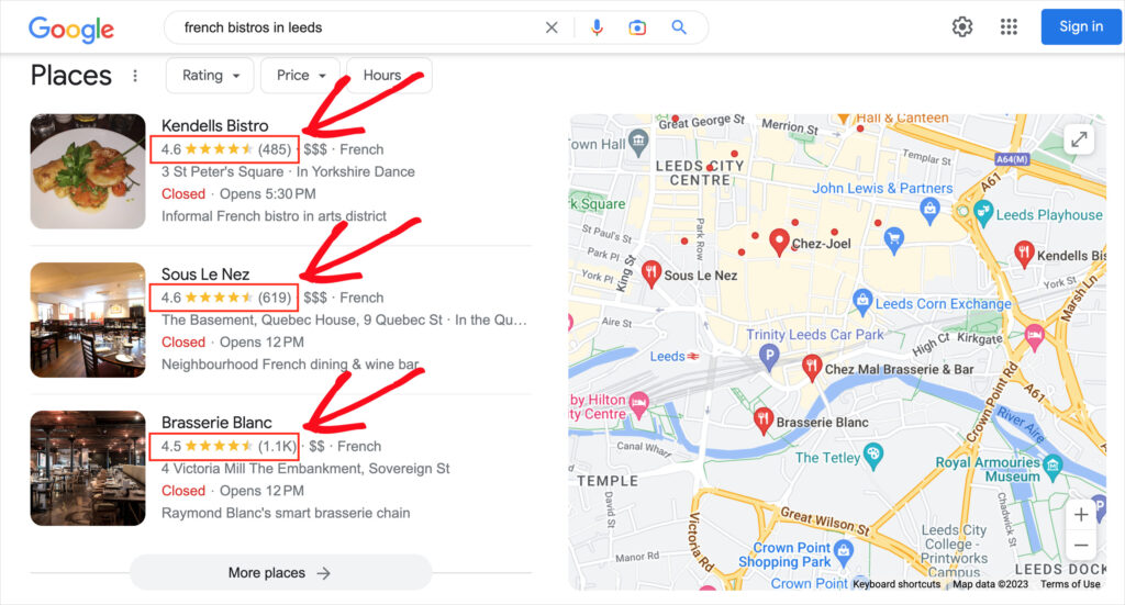 google star ratings in search results