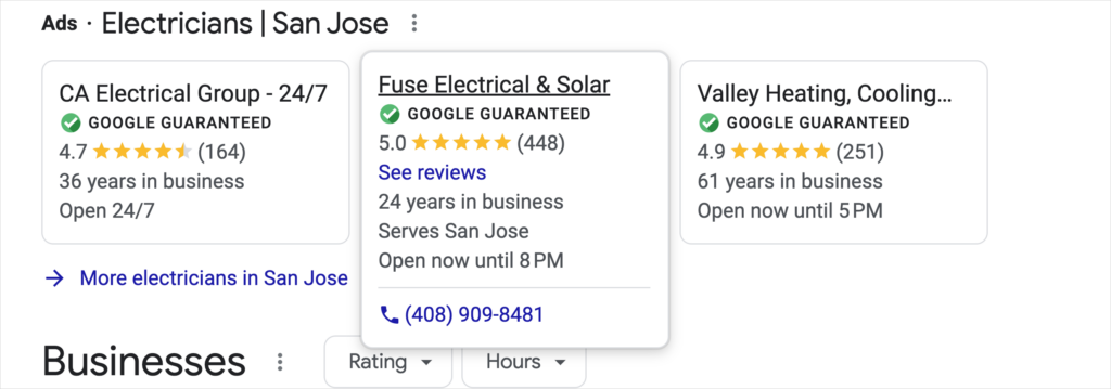 examples of google local services ads