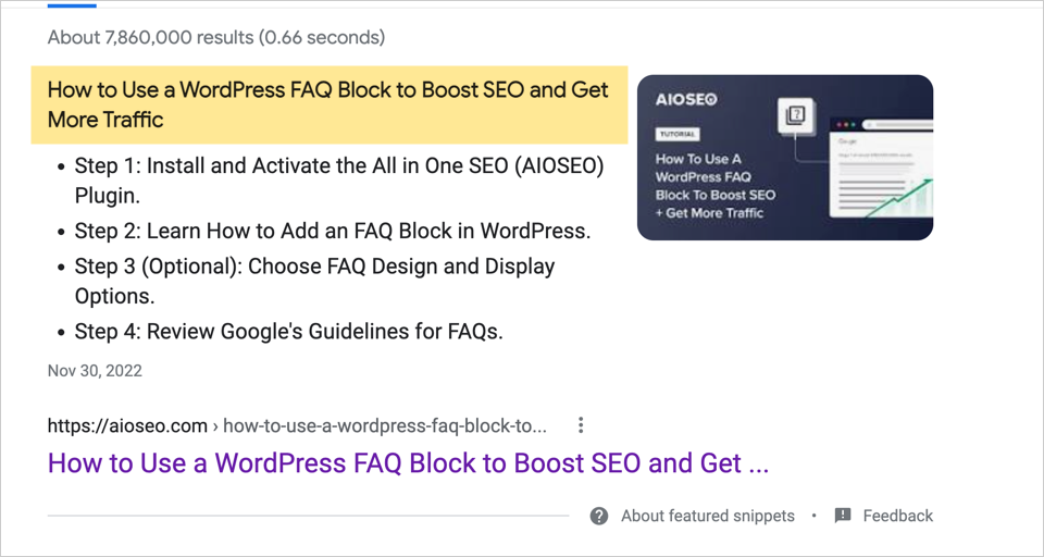 featured snippet example