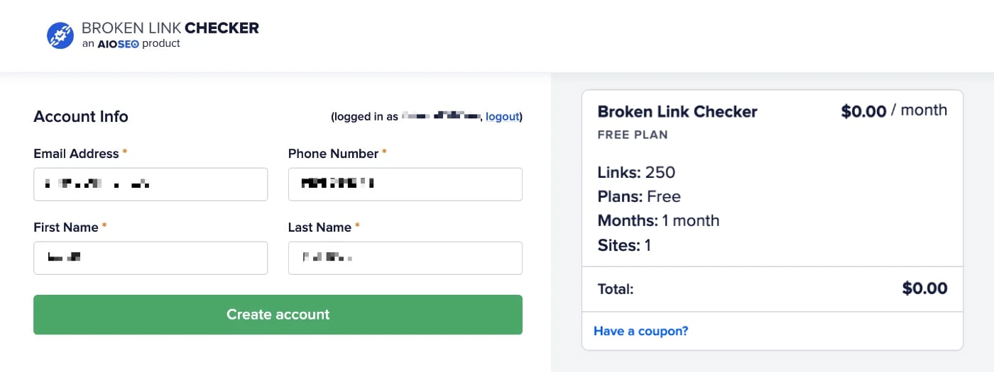 Account Info screen showing your account information