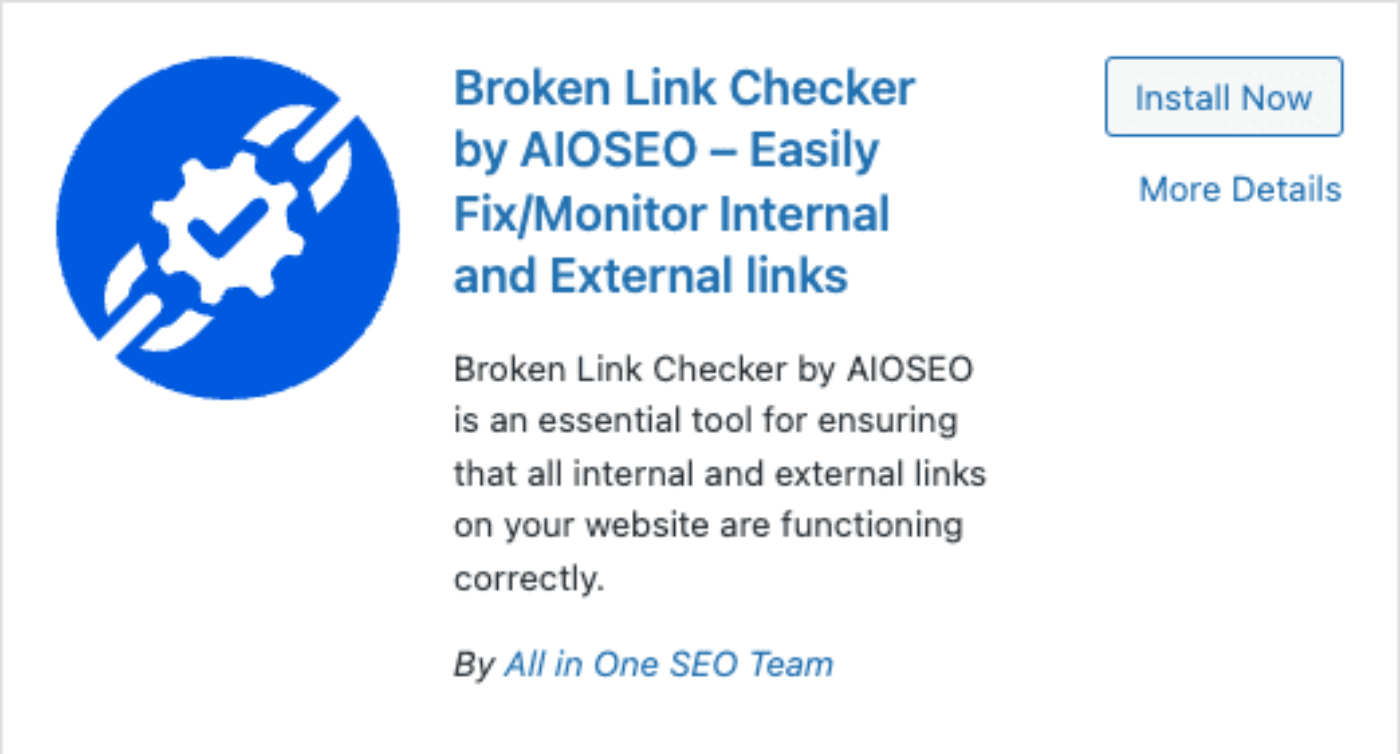 ​Broken Link Checker by AIOSEO result shown one the Add New Plugins screen