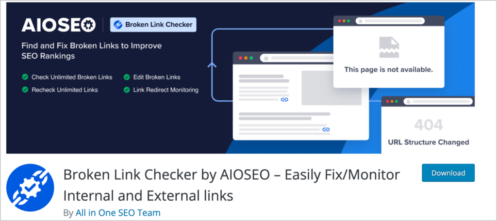 aioseo broken link checker plugin