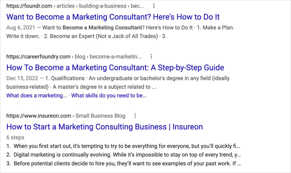 search results for the keyword how to become a marketing consultant