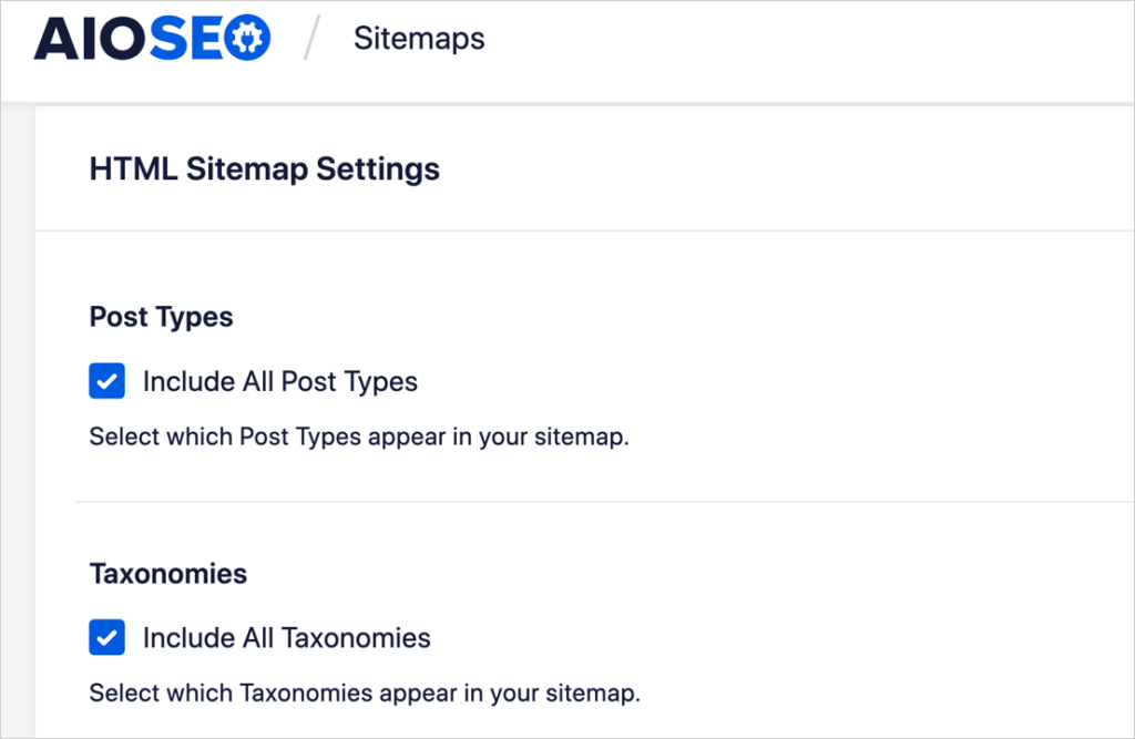 html sitemap settings